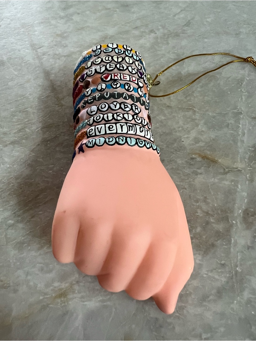 TAYLOR SWIFT Pink Hand Ornament Displayed with Beaded Word Bracelets